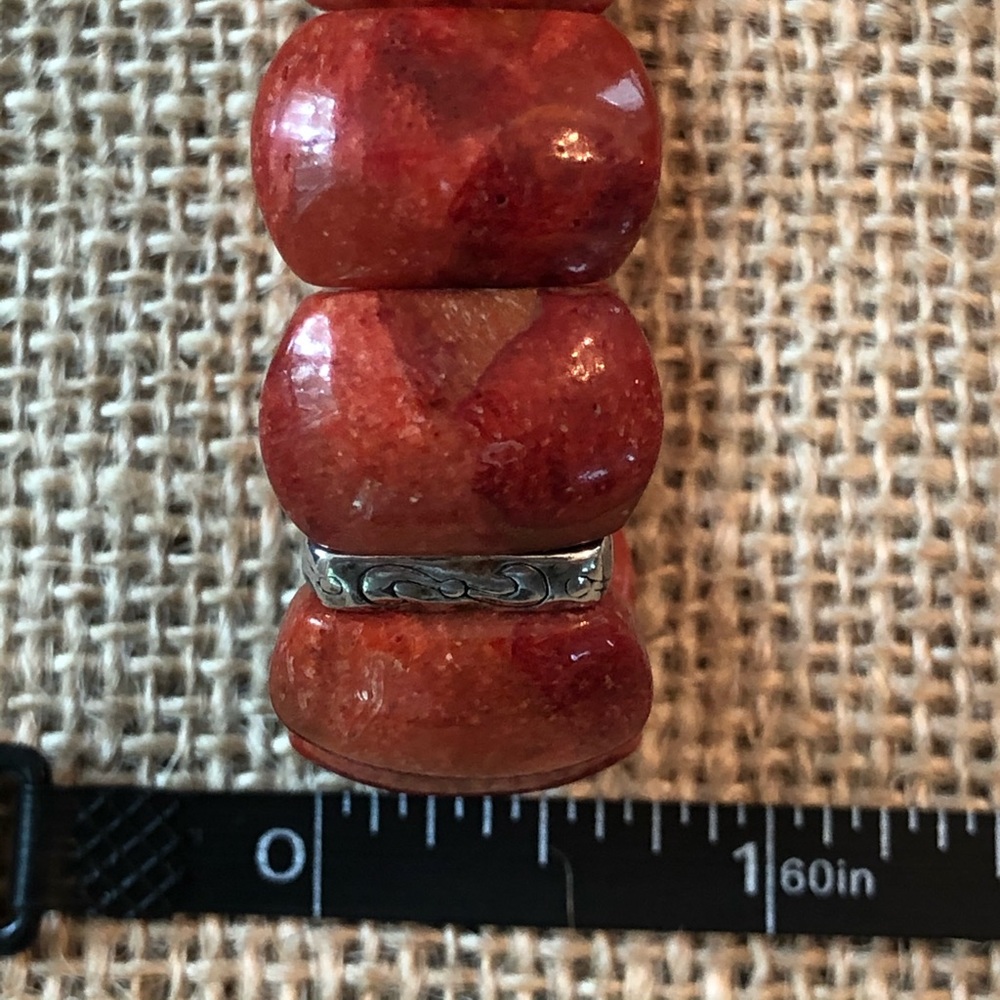 Rare Silpada Red Coral .925 Stretch Bead Bracelet - Picture 7 of 7